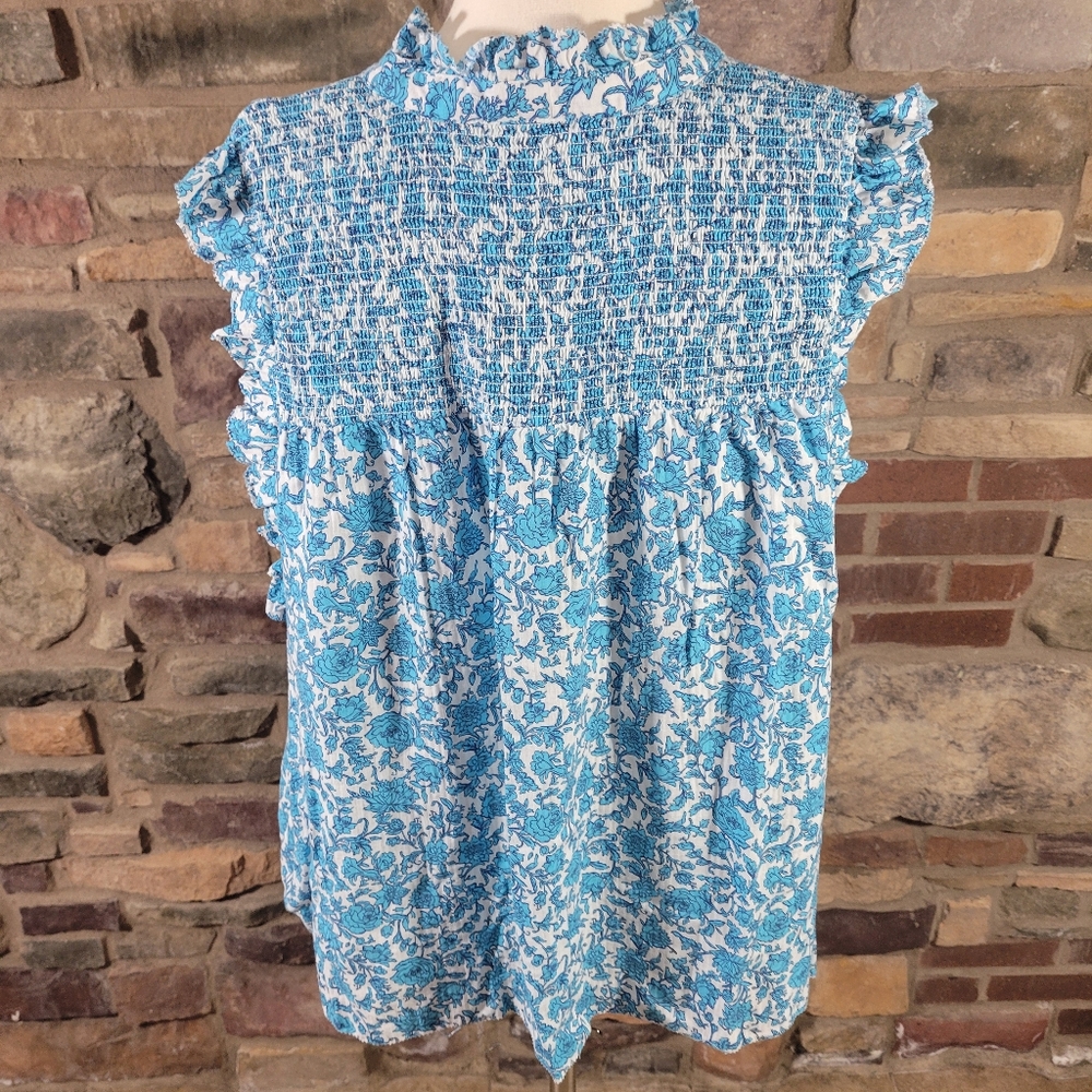 J. Crew Garden Soft Gauze Top In Blue And White Blooms Floral Size 3x - Picture 9 of 9